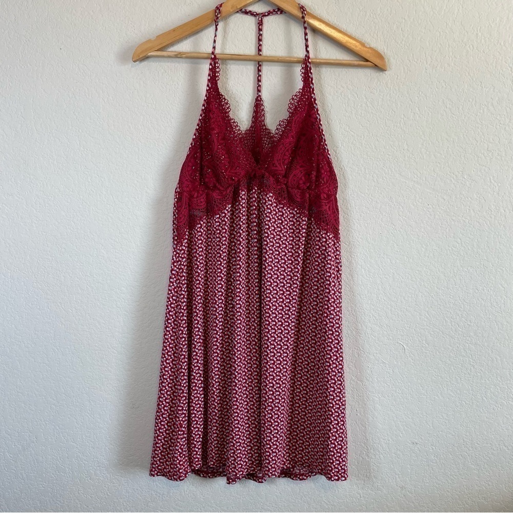 Victoria’s Secret Red Slip Style Nightie Super Soft Lace Detail Size Medium